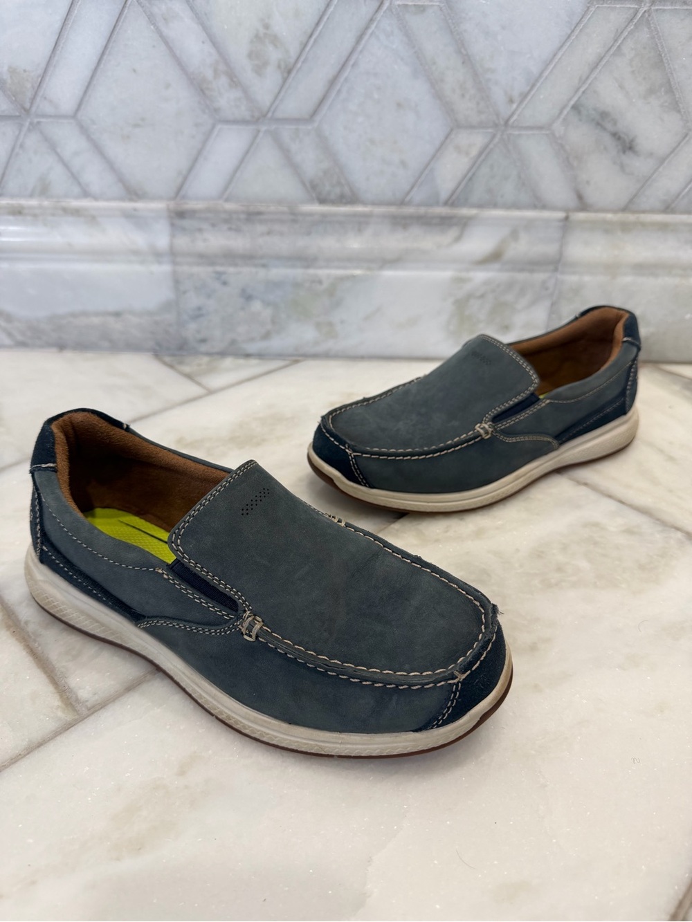 Size 3.5 Youth Boys Florsheim Great Lakes Moc Toe Blue Slip-On Dress Shoes
